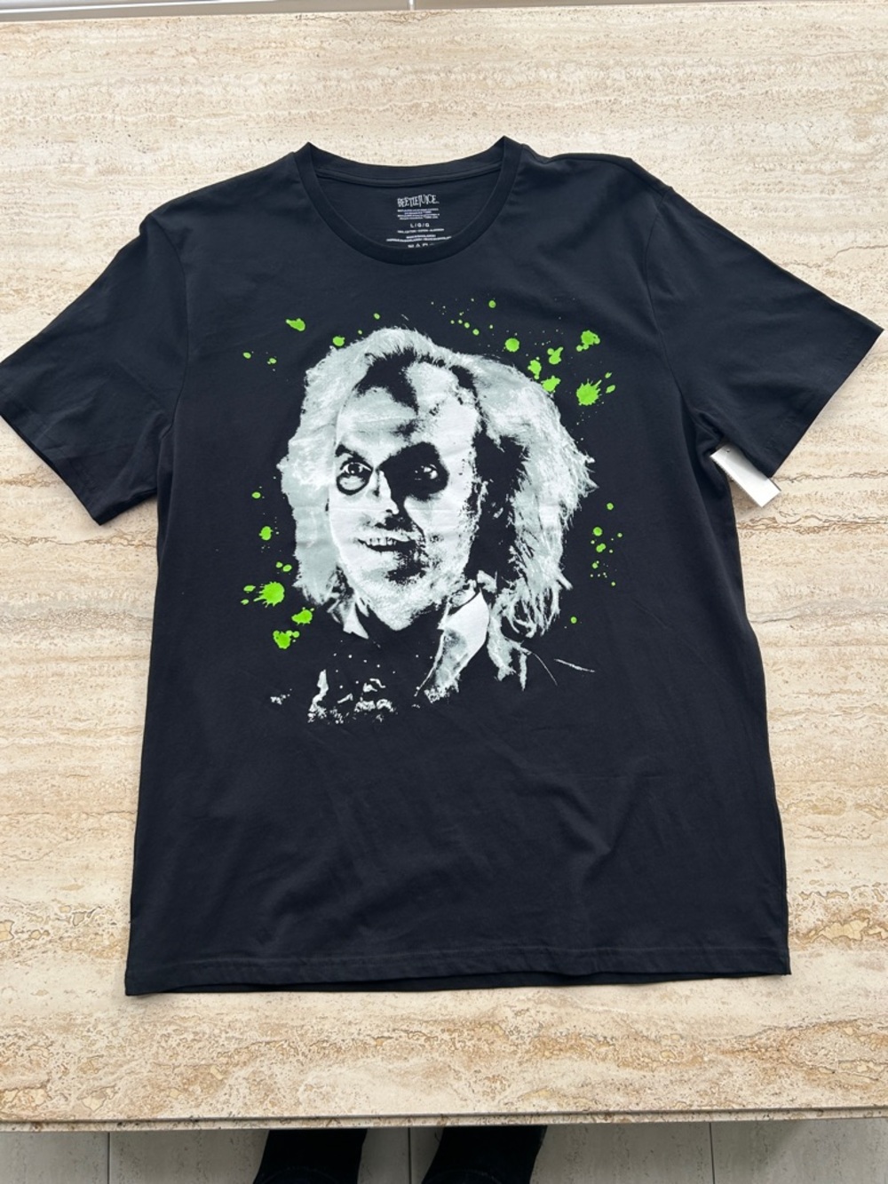 NEW 🆕 BeetleJuice-Inspired Graphic Black Men's T-Shirt - Classic Crew Neck sz L